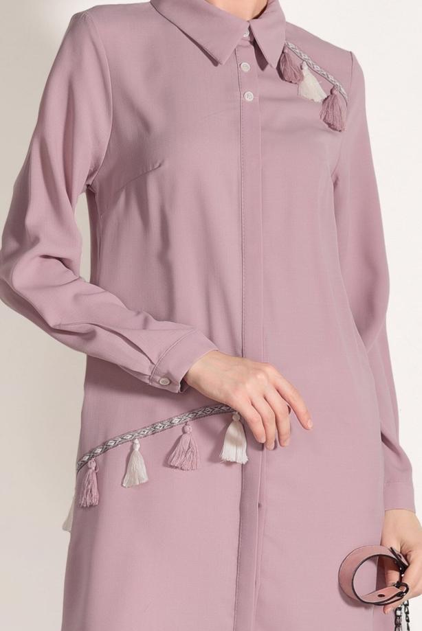 Tesettür giyim  T 3623 Mas- Püskül Detaylı Tunik - TRENDTESETTÜR