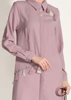 Tesettür giyim PEMBE T 3623 Mas- Püskül Detaylı Tunik