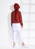 Tesettür giyim KAHVE T 3688 Mısra-Kuşak Detaylı Tunik