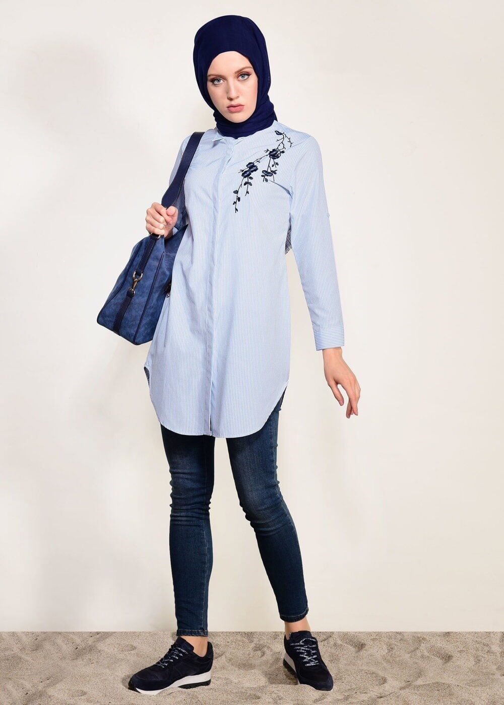Vêtements hijab BLEU TUNIQUE À RAYURES 3809 