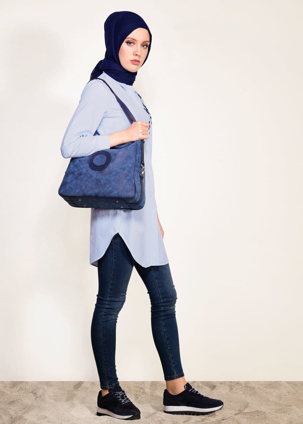 Vêtements hijab BLEU TUNIQUE À RAYURES 3809 