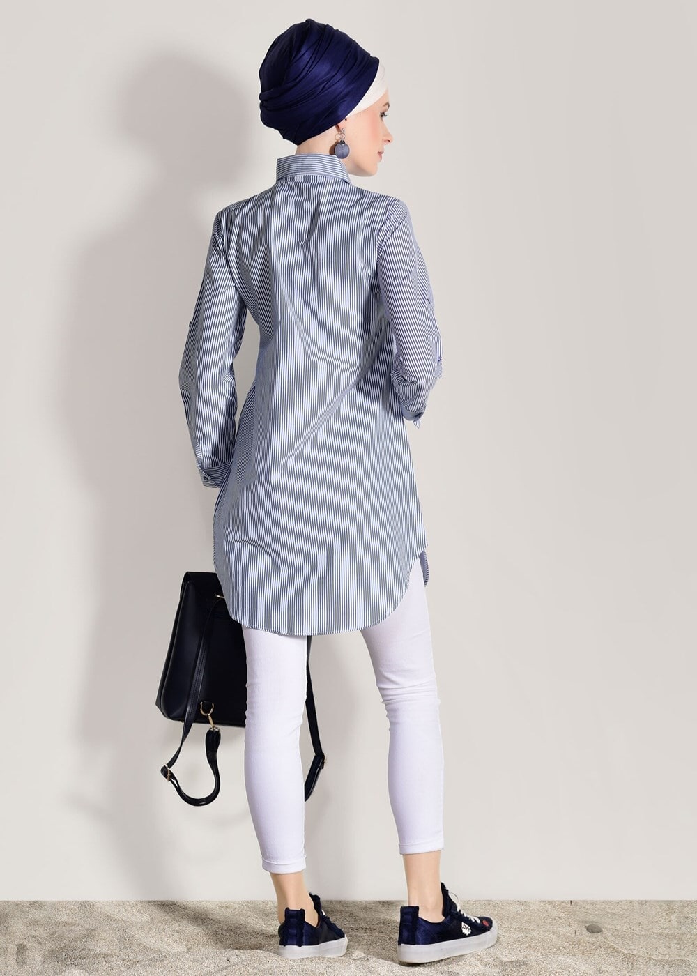 Hijab clothing NAVY BLUE STRIPED TUNIC 3809 