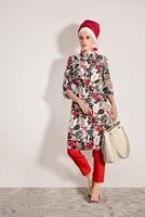 Vêtements hijab ÉCRU TUNIQUE IMPRIMÉ FEUILLE 3976