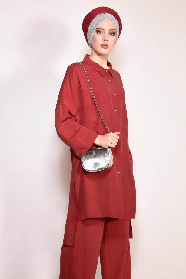 Vêtements hijab  BUTTONED POCKET DETAILED SUIT WITH PANTS 4003  - TRENDTESETTÜR
