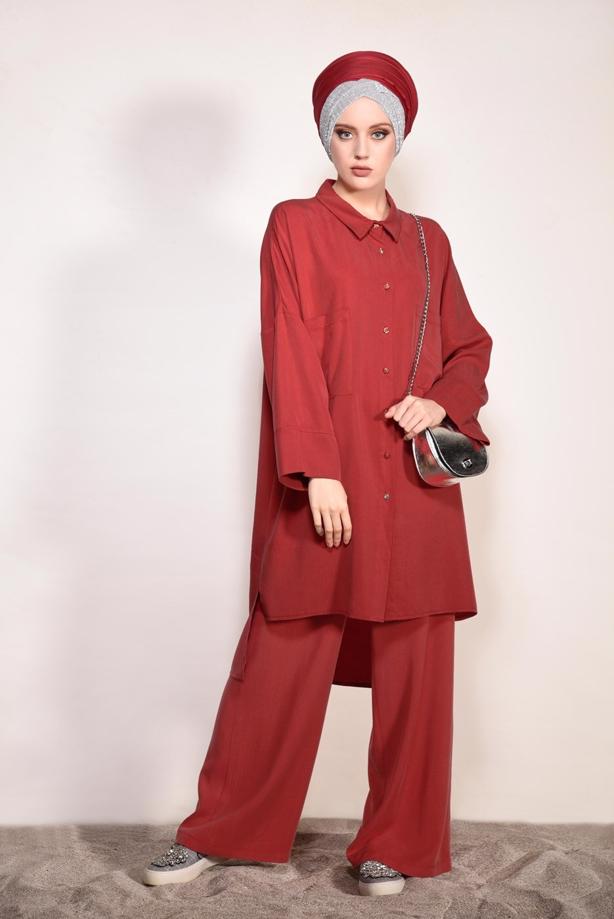 Vêtements hijab  BUTTONED POCKET DETAILED SUIT WITH PANTS 4003  - TRENDTESETTÜR