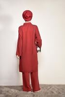 Vêtements hijab ROUGE COSTUME PANTALON 2 PIÈCES DÉTAILLÉ AVEC POCHE SUR LE DEVANT 4003 