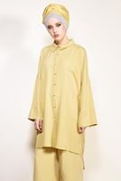 Vêtements hijab JAUNE COSTUME PANTALON 2 PIÈCES DÉTAILLÉ AVEC POCHE SUR LE DEVANT 4003 