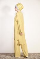 Vêtements hijab JAUNE COSTUME PANTALON 2 PIÈCES DÉTAILLÉ AVEC POCHE SUR LE DEVANT 4003 