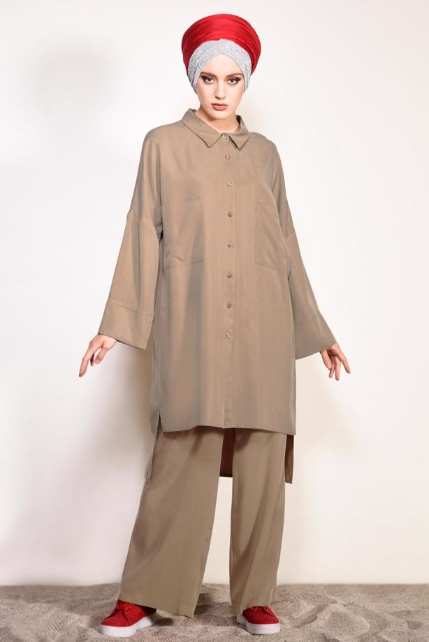 Vêtements hijab  BUTTONED POCKET DETAILED SUIT WITH PANTS 4003  - TRENDTESETTÜR