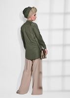 Tesettür giyim HAKİ OMUZ KISMI İNCİ VE DANTEL DETAYLI TUNİK 4075 