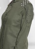 Tesettür giyim HAKİ OMUZ KISMI İNCİ VE DANTEL DETAYLI TUNİK 4075 