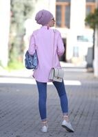 Tesettür giyim PEMBE OMUZ KISMI İNCİ VE DANTEL DETAYLI TUNİK 4075 