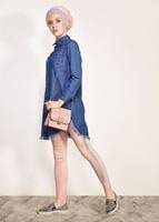 Hijab clothing NAVY BLUE DENIM TUNIC WITH FRINGED HEM 4108 