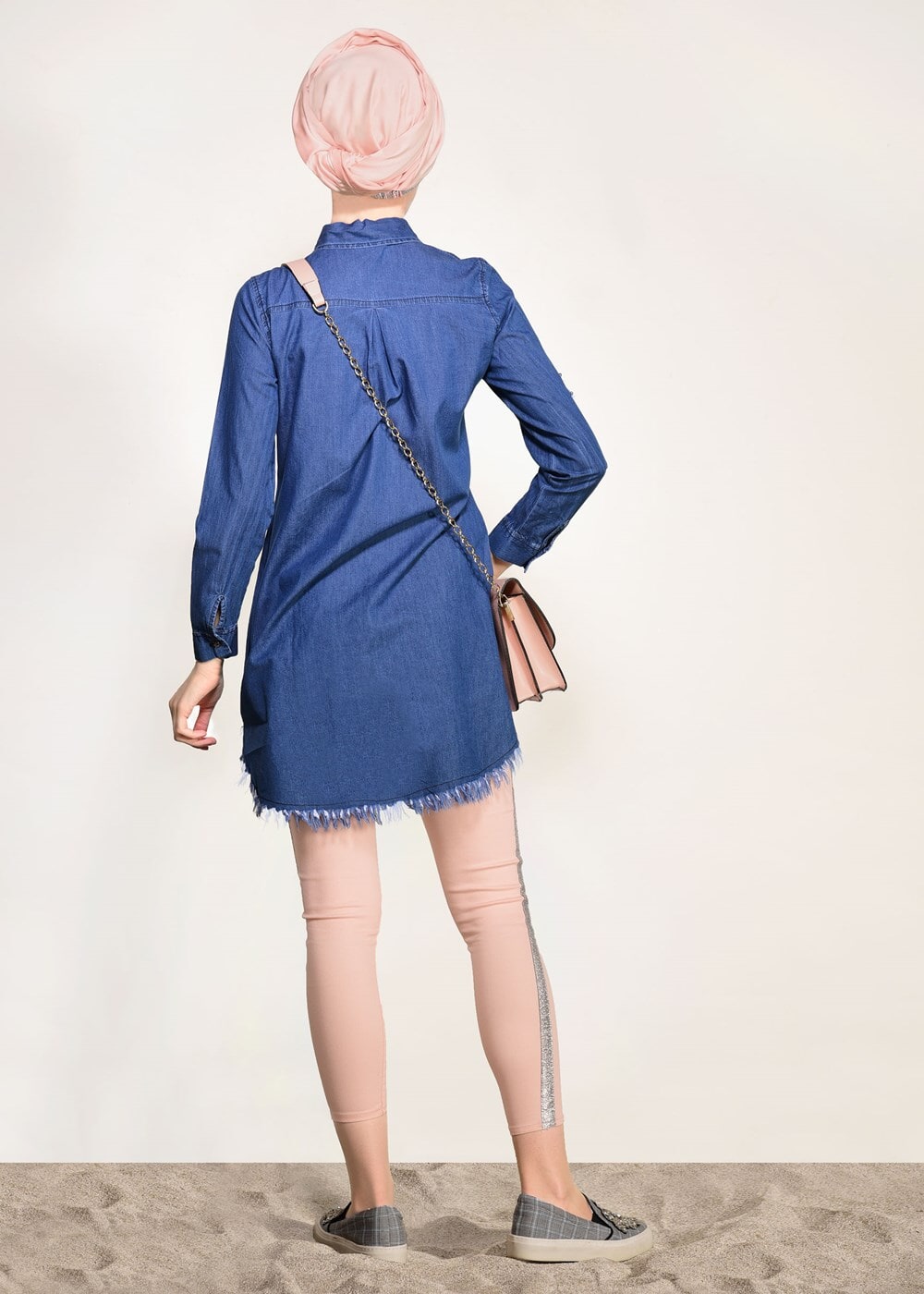 Hijab clothing NAVY BLUE DENIM TUNIC WITH FRINGED HEM 4108 