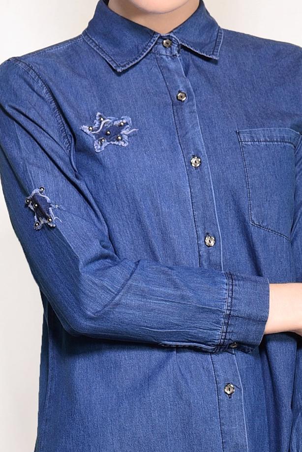 Vêtements hijab  DENIM TUNIC WITH FRINGED HEM 4108  - TRENDTESETTÜR