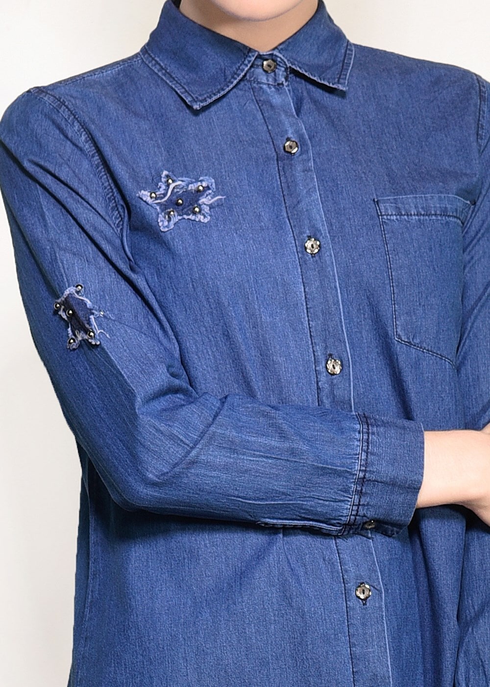 Hijab clothing NAVY BLUE DENIM TUNIC WITH FRINGED HEM 4108 