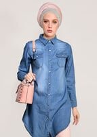 Vêtements hijab BLEU MARINE TUNIQUE DENIM DÉTAIL POCHE 4109