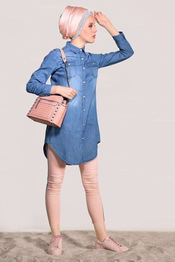 Vêtements hijab  POCKET DETAIL DENIM TUNIC 4109 - TRENDTESETTÜR