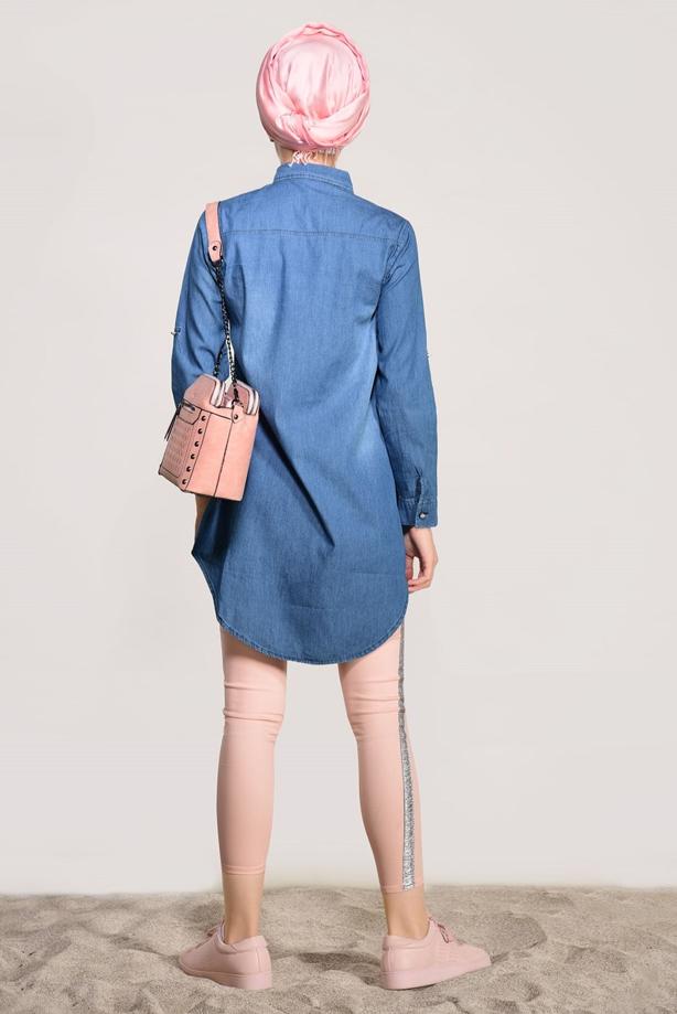 Vêtements hijab  POCKET DETAIL DENIM TUNIC 4109 - TRENDTESETTÜR