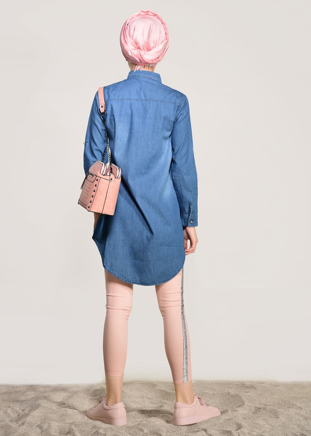 Vêtements hijab BLEU MARINE TUNIQUE DENIM DÉTAIL POCHE 4109