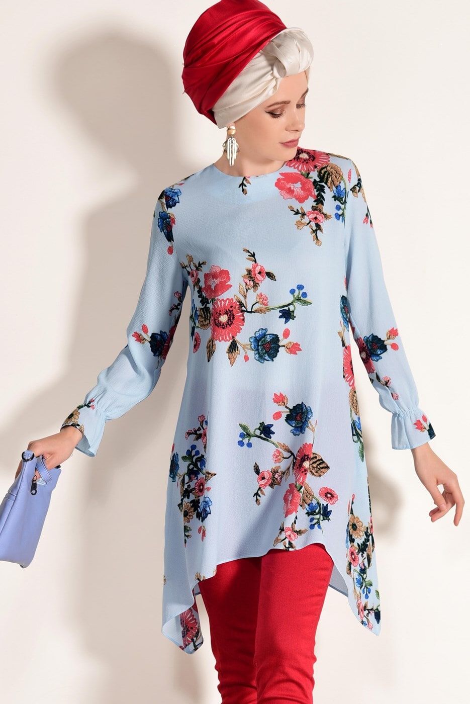 Vêtements hijab VERT T 4204 Pr Collection- Çiçek Desenli Tunik