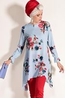 Vêtements hijab VERT T 4204 Pr Collection- Çiçek Desenli Tunik