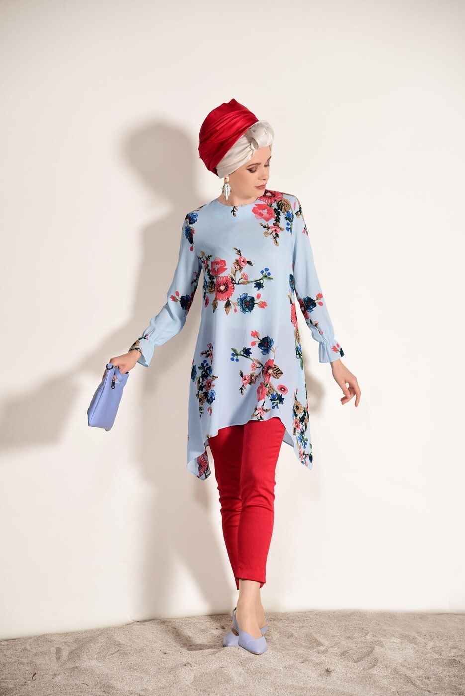 Vêtements hijab VERT T 4204 Pr Collection- Çiçek Desenli Tunik