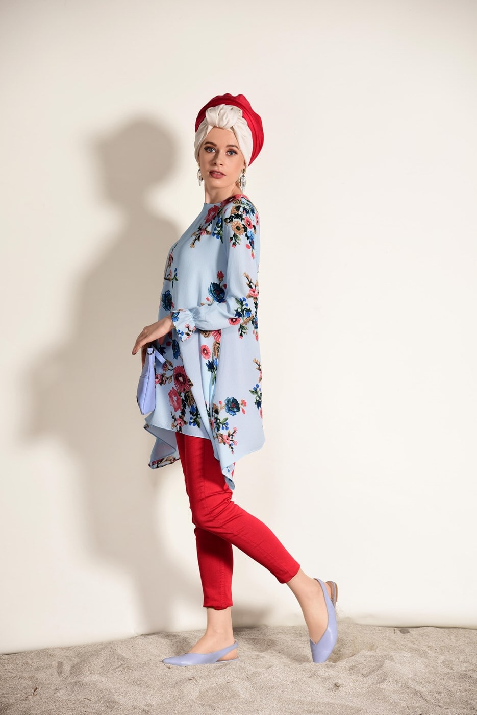 Vêtements hijab VERT T 4204 Pr Collection- Çiçek Desenli Tunik
