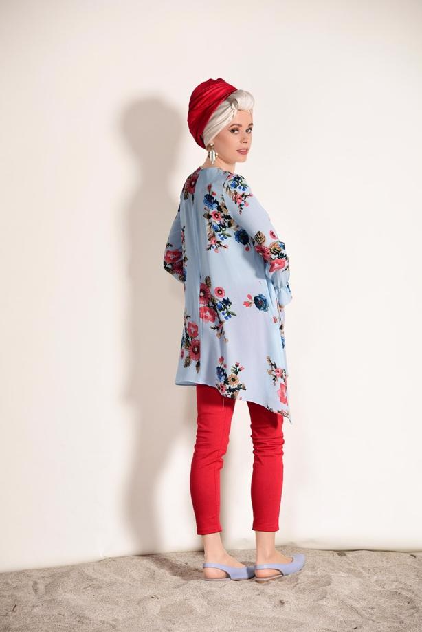 Vêtements hijab  T 4204 Pr Collection- Çiçek Desenli Tunik - TRENDTESETTÜR