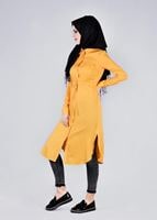 Tesettür giyim SARI BELİ BÜZGÜLÜ YANDAN YIRTMAÇLI TUNİK  4226