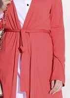 Tesettür giyim KIRMIZI BELİ KUŞAKLI ÖRME HIRKA 4269