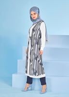 Tesettür giyim MAVİ BÜZGÜLÜ YELEK GÖRÜNÜMLÜ TUNİK 4297 