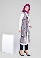 Tesettür giyim FUŞYA BÜZGÜLÜ YELEK GÖRÜNÜMLÜ TUNİK 4297 