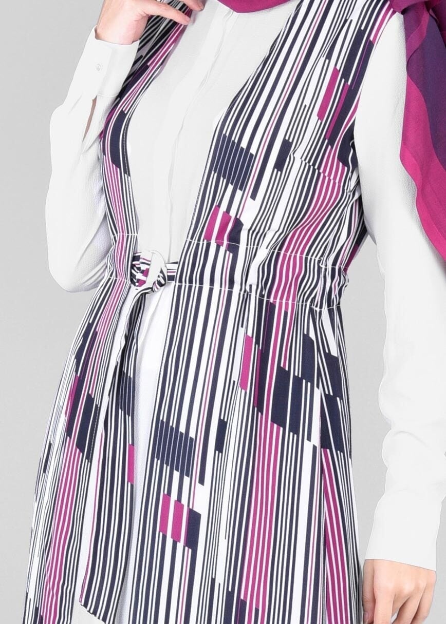 Tesettür giyim FUŞYA BÜZGÜLÜ YELEK GÖRÜNÜMLÜ TUNİK 4297 