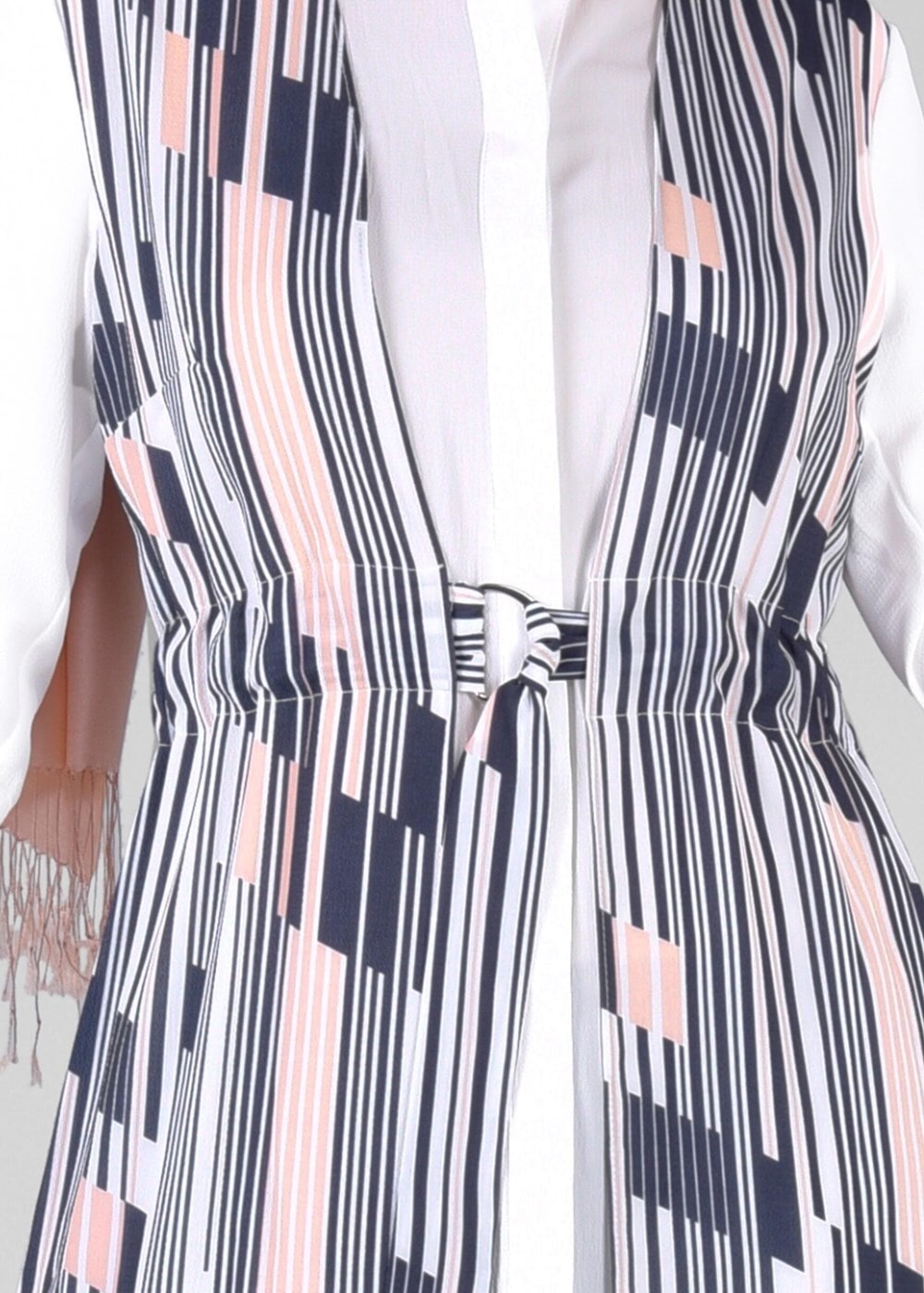 Tesettür giyim PUDRA BÜZGÜLÜ YELEK GÖRÜNÜMLÜ TUNİK 4297 