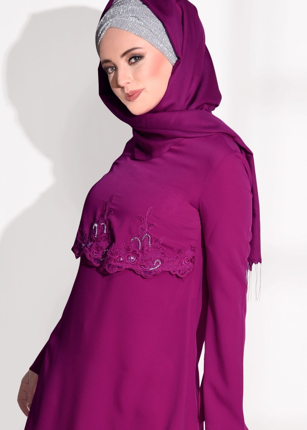 Tesettür giyim FUŞYA GÜPÜR DETAYLI TUNİK 4430