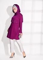 Tesettür giyim FUŞYA GÜPÜR DETAYLI TUNİK 4430