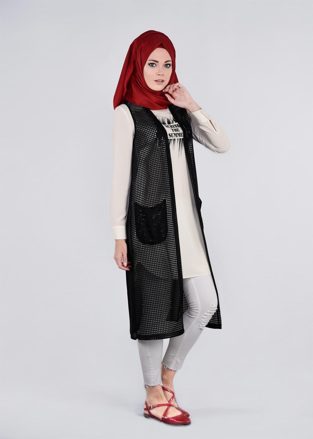 Tesettür giyim SİYAH CEP DETAYLI FİLE TUNİK 4436