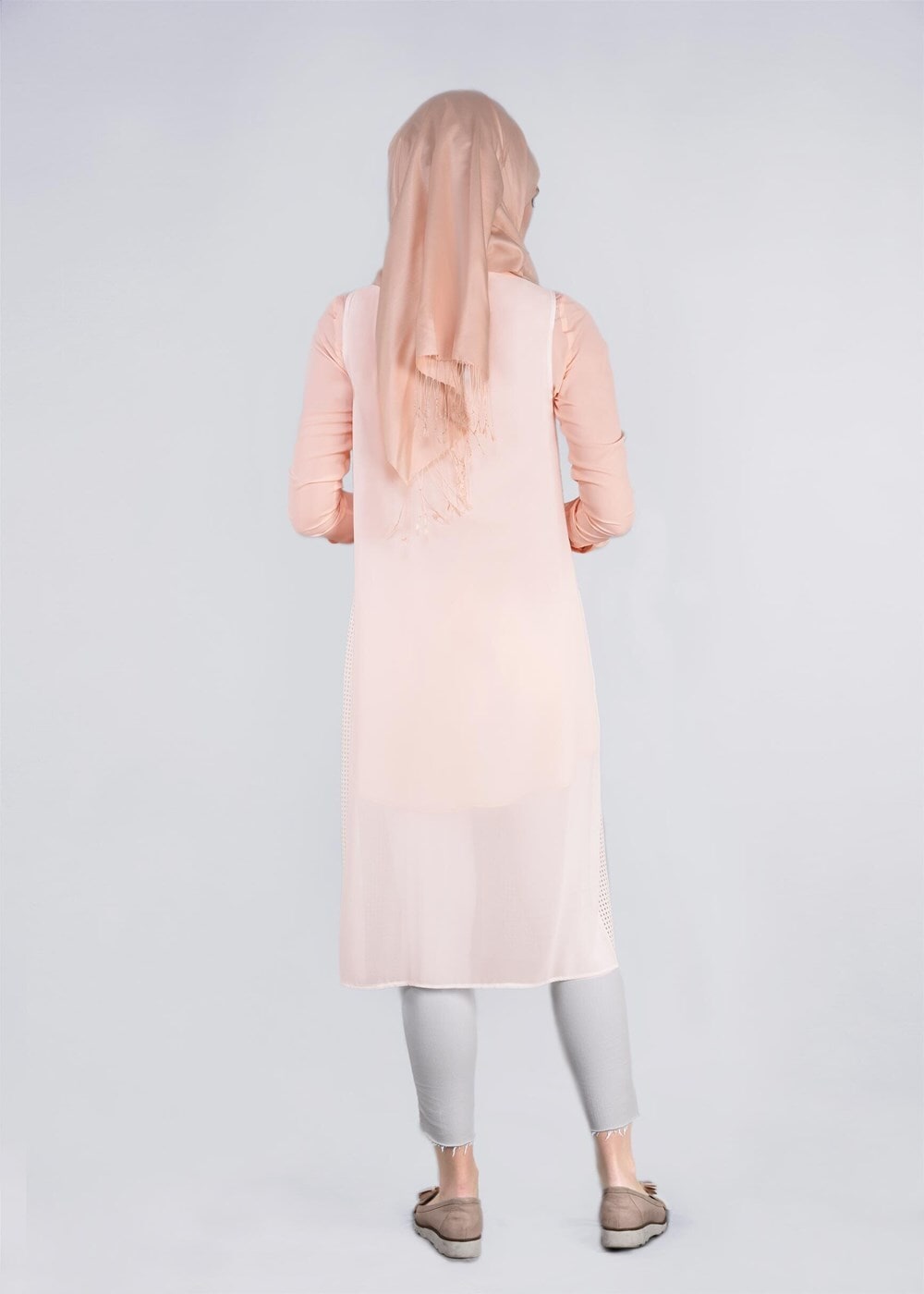 Tesettür giyim KREM CEP DETAYLI FİLE TUNİK 4436