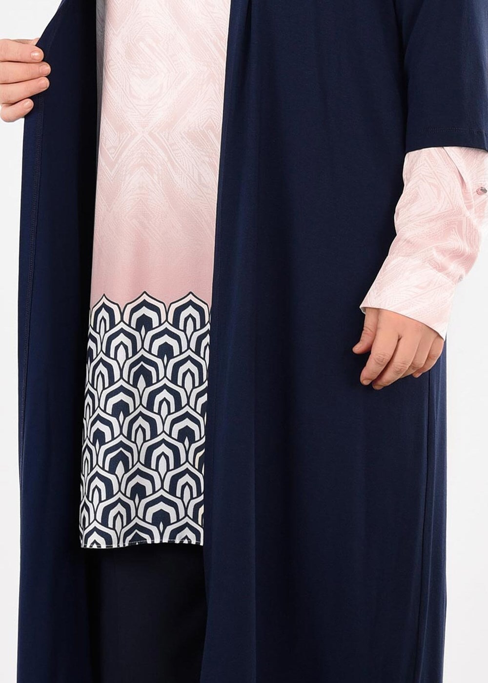 Tesettür giyim PUDRA CEKETLİ DESENLİ TUNİK T 4446