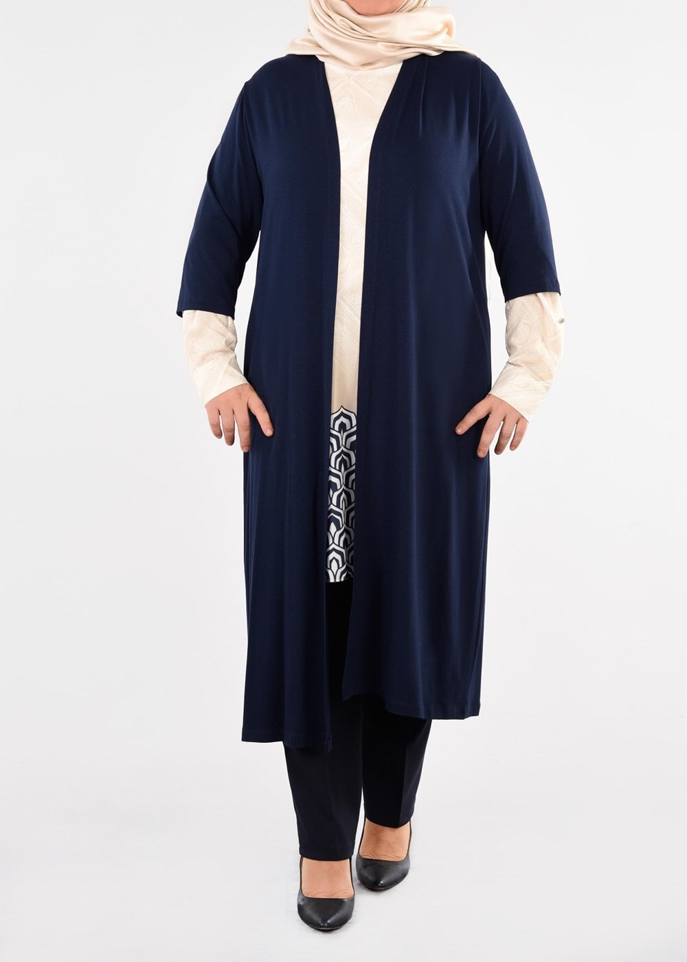 Vêtements hijab BEIGE TUNIQUE 2 PIÈCES IMPRIMÉE 4446