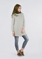 Tesettür giyim BEJ NAKIŞ DETAYLI TUNİK  4452