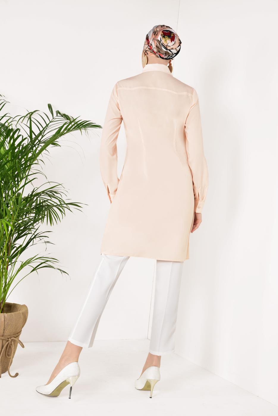 Tesettür giyim PUDRA CEP DETAYLI TUNİK 4460 