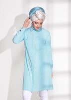 Tesettür giyim MAVİ CEP DETAYLI TUNİK 4460 