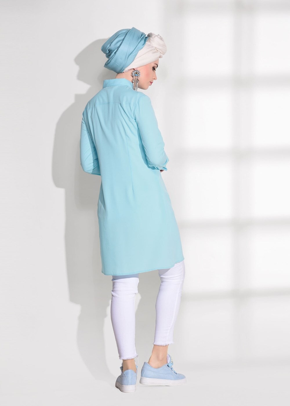 Tesettür giyim MAVİ CEP DETAYLI TUNİK 4460 