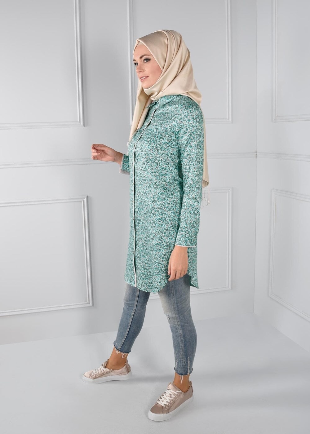 Tesettür giyim YEŞİL T 4467 Rimi Saten 5018 Tunik-Alv Fashion