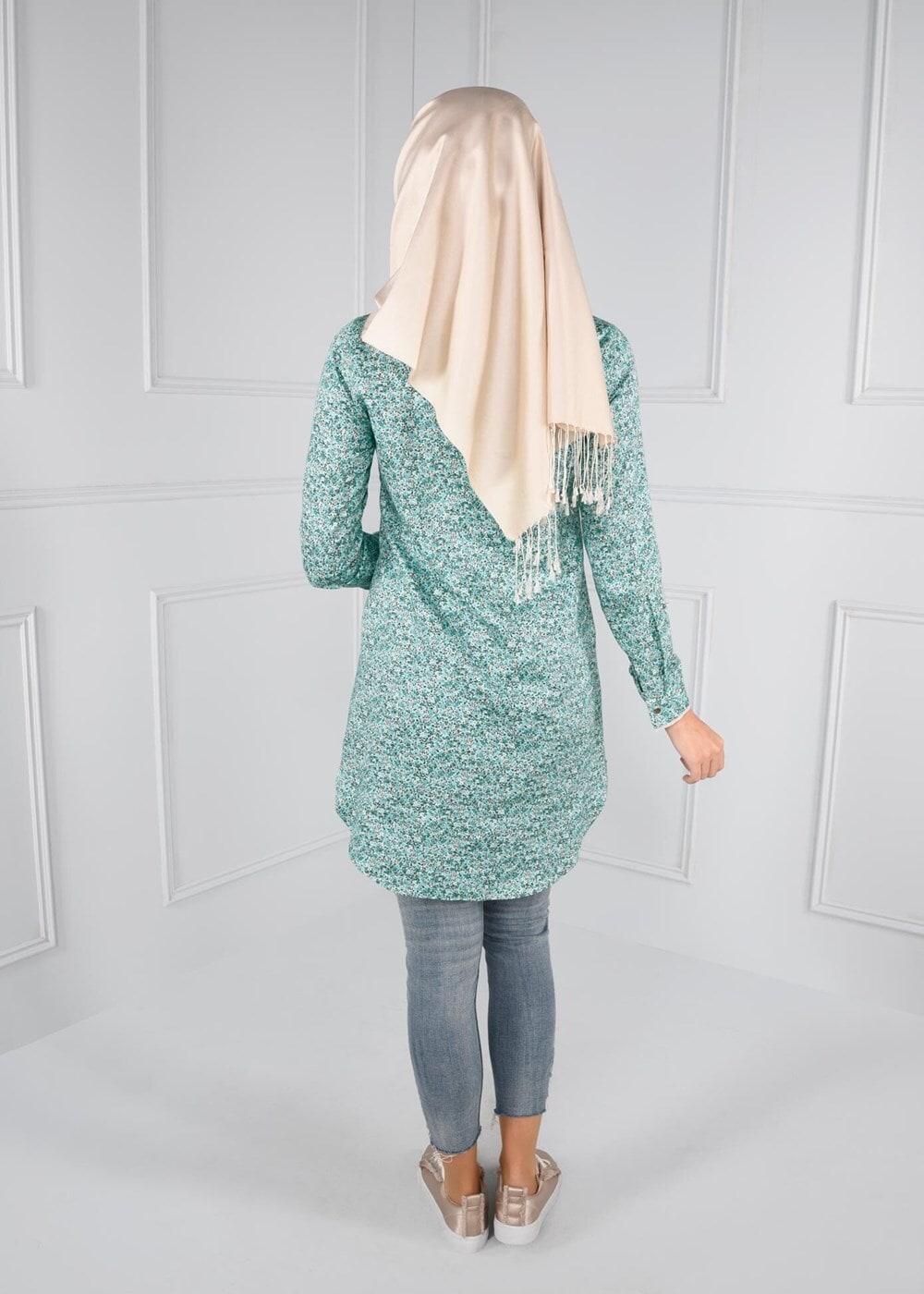 Tesettür giyim YEŞİL T 4467 Rimi Saten 5018 Tunik-Alv Fashion