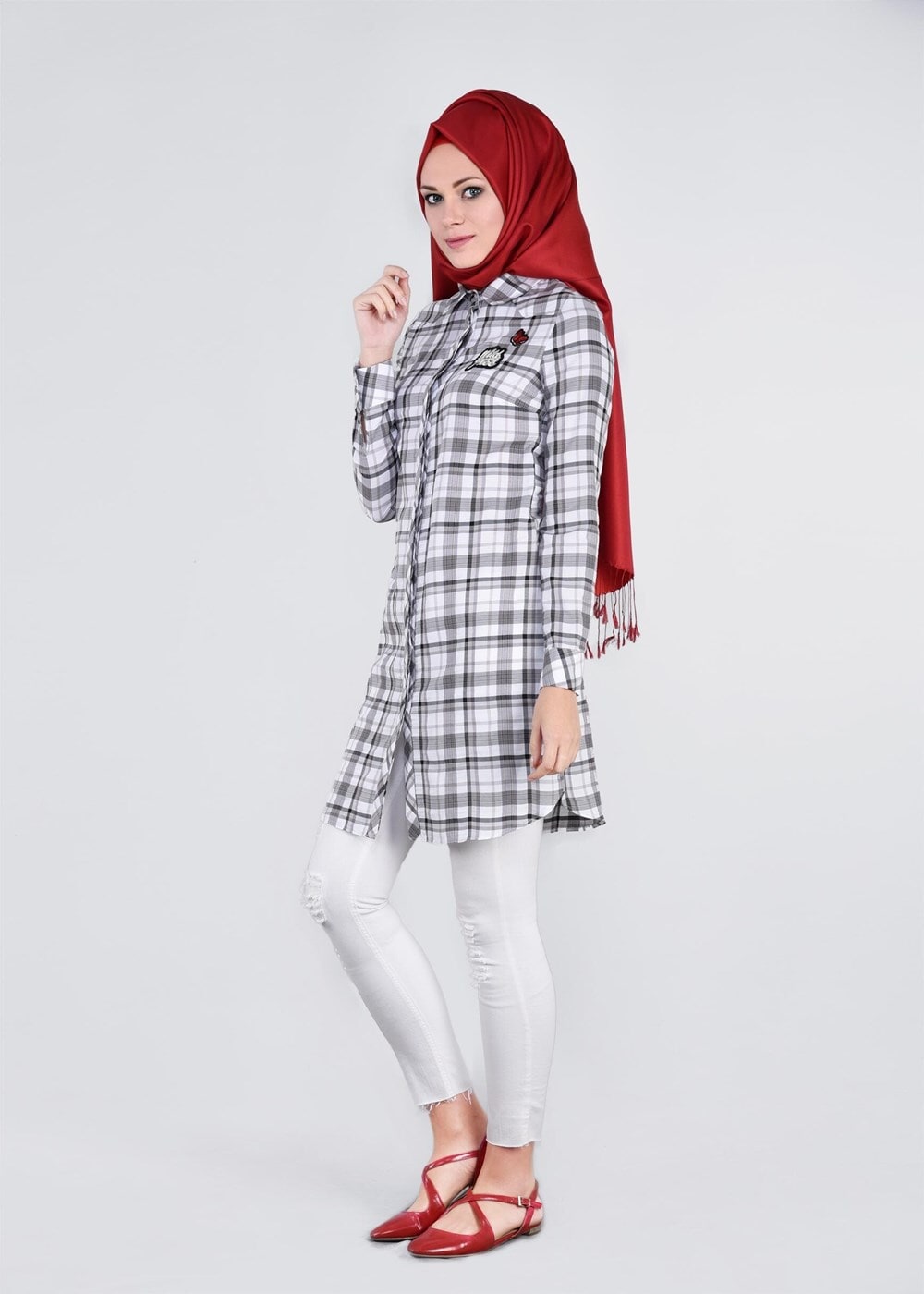 Tesettür giyim SİYAH EKOSE TUNİK 4468 