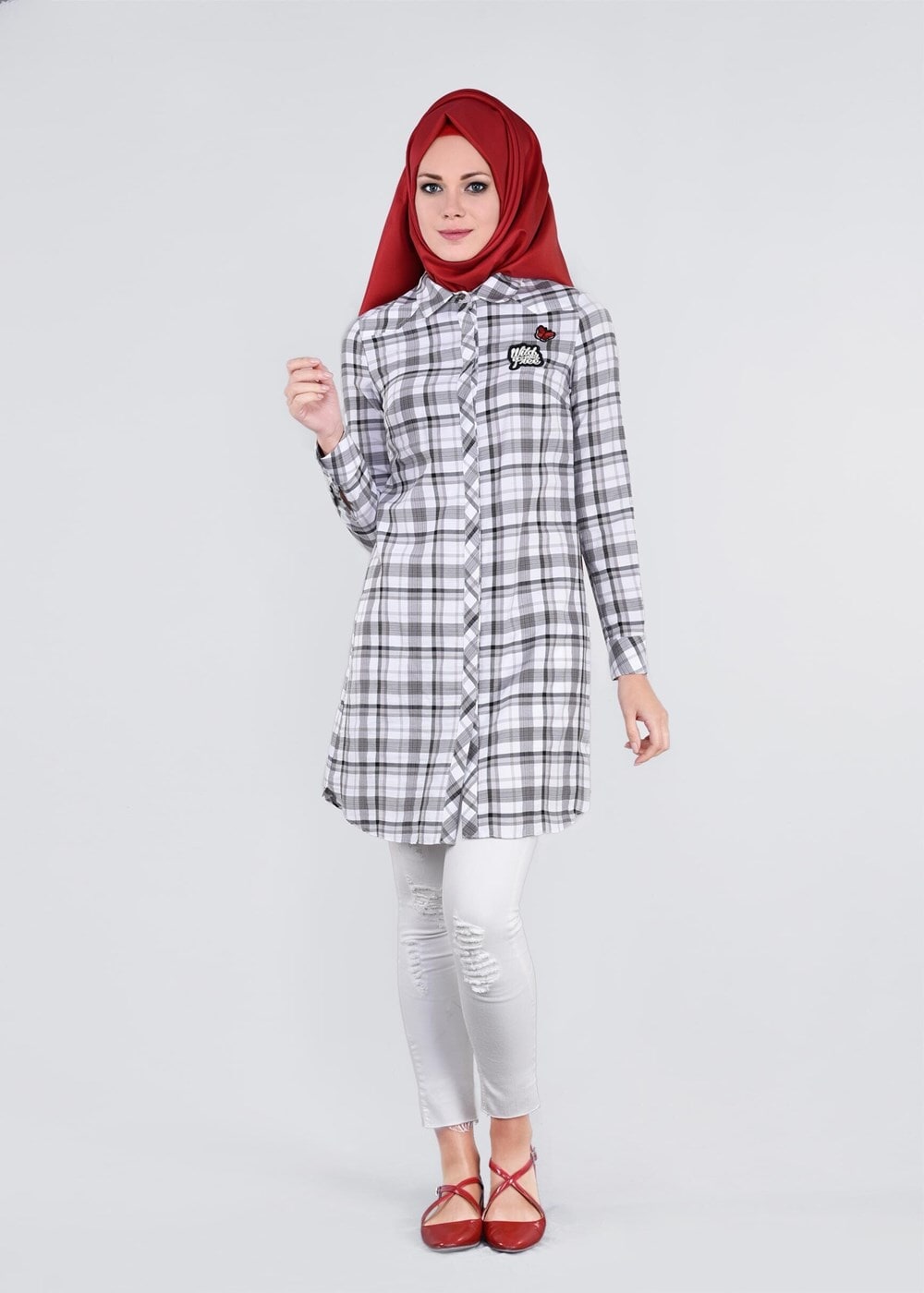 Tesettür giyim SİYAH EKOSE TUNİK 4468 