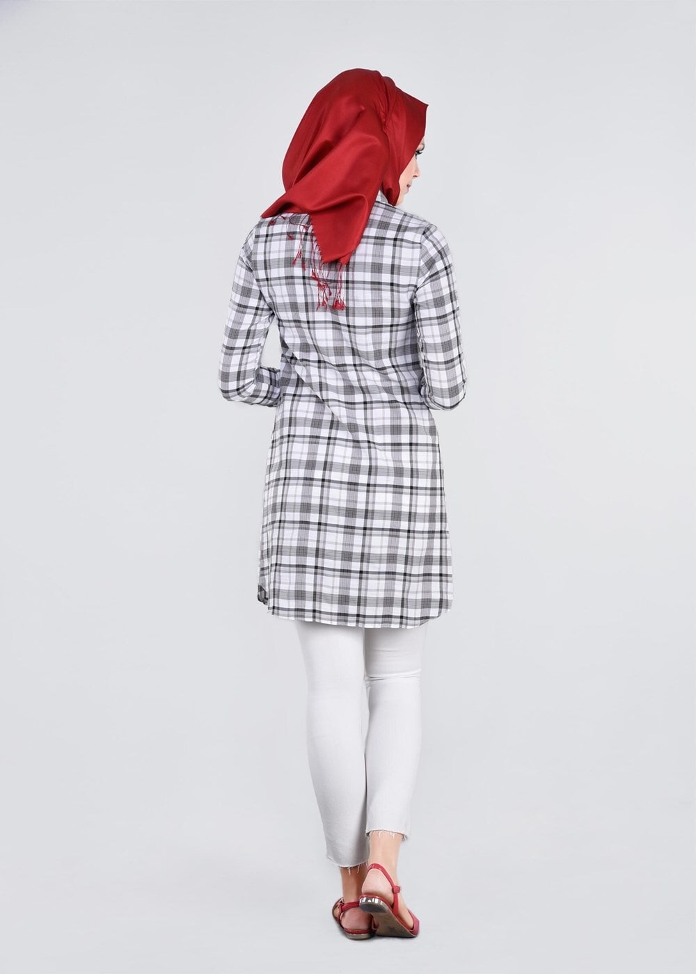 Tesettür giyim SİYAH EKOSE TUNİK 4468 